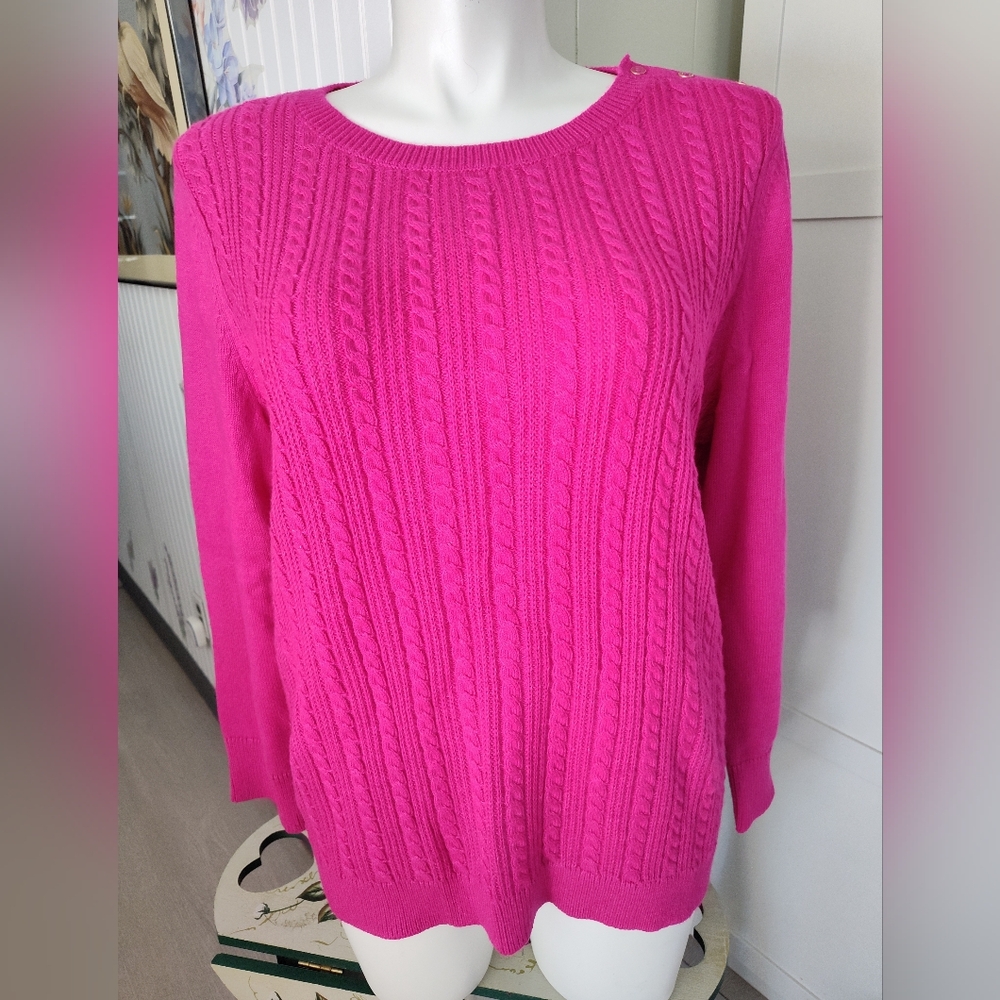 Talbots Cotton Blend Size 2x 18-22 Cable Knit Sweater Hot Pink Unworn Condition